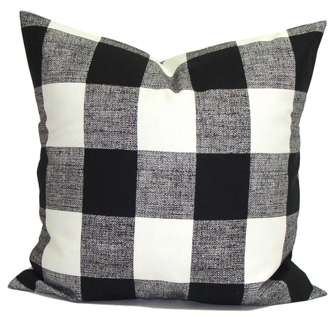 Black and white top buffalo check outdoor pillows