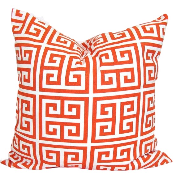 Orange And White Greek Key Decorative Throw Pillow Cover Orange And White Greek Key Decorative Throw Pillow Cover
